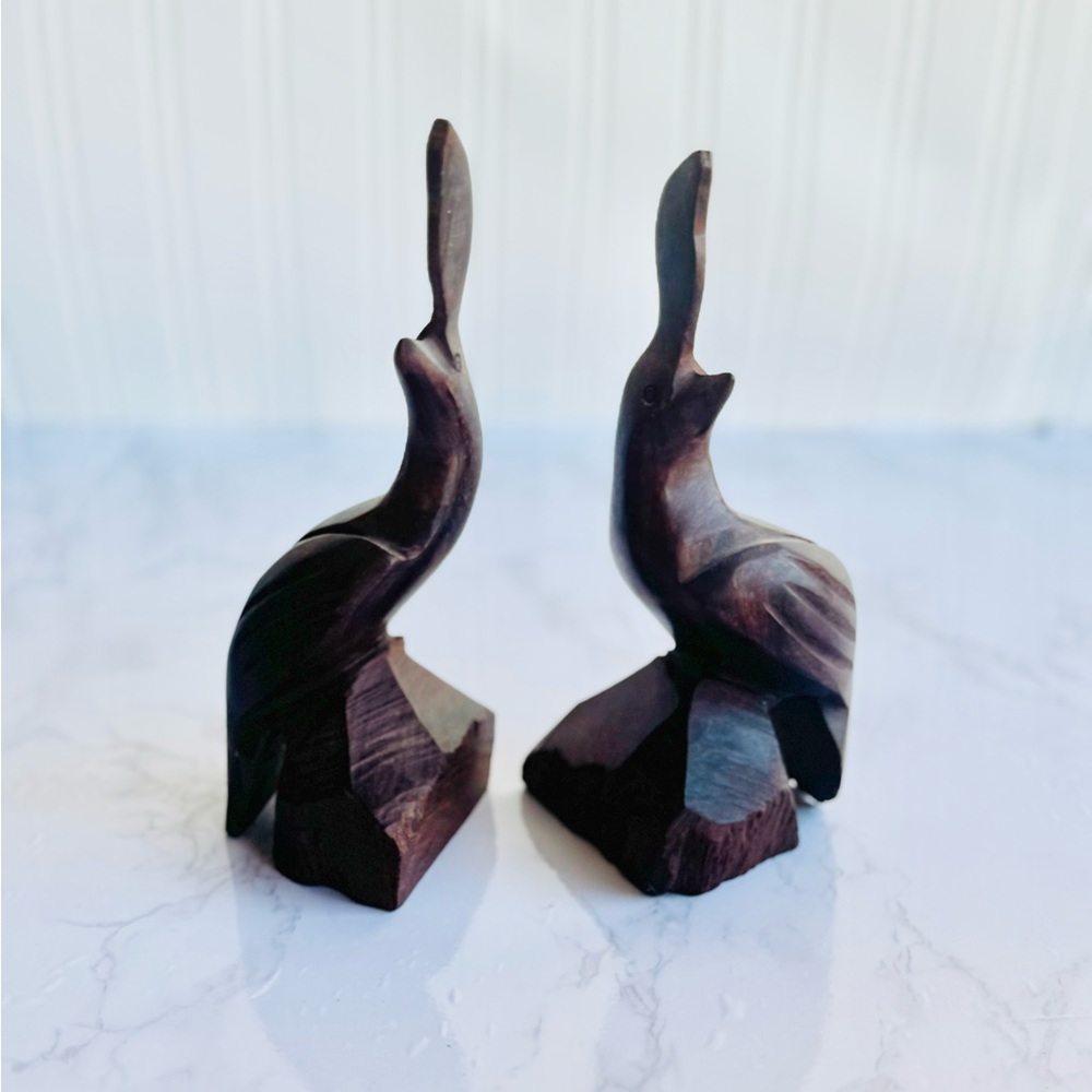 Pair of large vintage carved iron wood quail birds